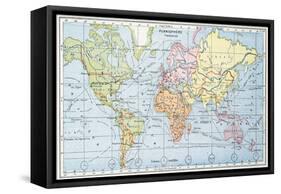 Map Showing the Principal World Trade Shipping Routes, 1912-null-Framed Stretched Canvas