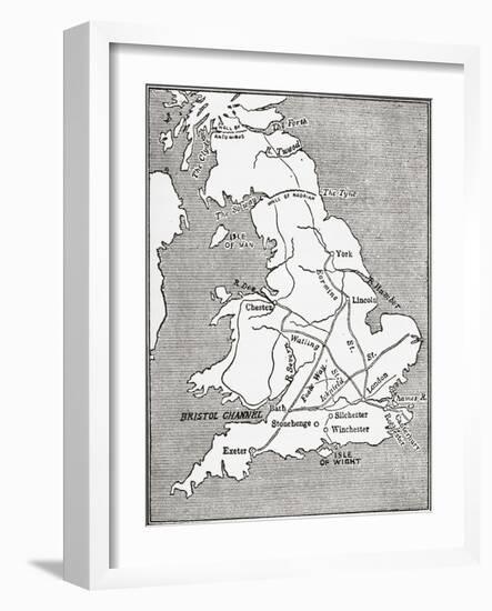 Map Showing the Roman Roads in Britain. Illustrated Easy Stories from English History-null-Framed Giclee Print