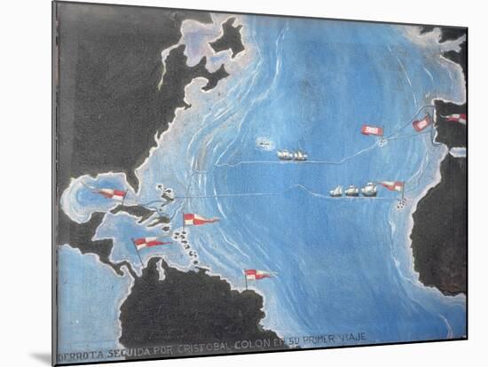 Map Showing the Route of Christopher Columbus on His First Voyage to the New World-Spanish-Mounted Giclee Print