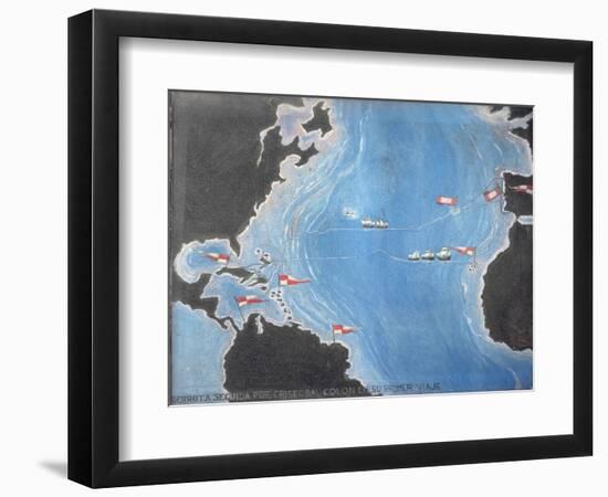 Map Showing the Route of Christopher Columbus on His First Voyage to the New World-Spanish-Framed Giclee Print