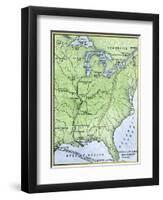 Map Showing the Route of la Salle's Explorations in North America, 17th Century-null-Framed Premium Giclee Print