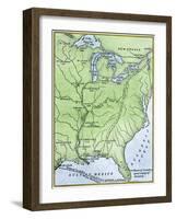 Map Showing the Route of la Salle's Explorations in North America, 17th Century-null-Framed Giclee Print