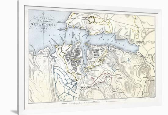 Map Showing the Siege of Sevastopol, Crimean War, 1854-1855-Robert Walker-Framed Giclee Print