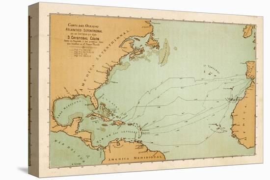 Map Showing the Travels of Columbus off the American Mainland-null-Stretched Canvas
