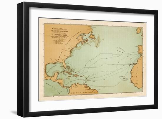 Map Showing the Travels of Columbus off the American Mainland-null-Framed Art Print