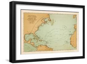 Map Showing the Travels of Columbus off the American Mainland-null-Framed Art Print