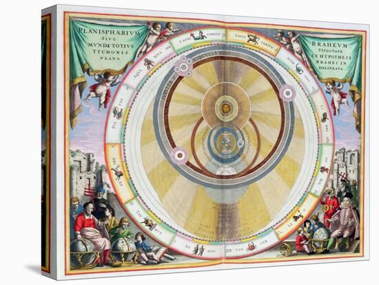 Map showing Tycho Brahe's system of planetary orbits, 1660-1661-Andreas Cellarius-Stretched Canvas