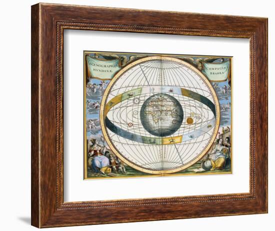 Map showing Tycho Brahe's system of planetary orbits around the Earth, 1660-1661-Andreas Cellarius-Framed Giclee Print