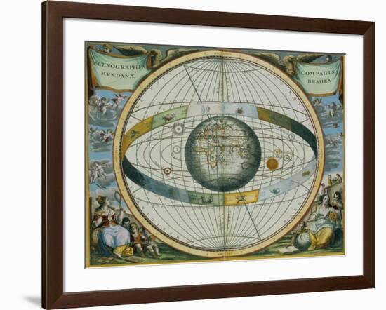 Map Showing Tycho Brahe's System of Planetary Orbits Around the Earth-Andreas Cellarius-Framed Giclee Print