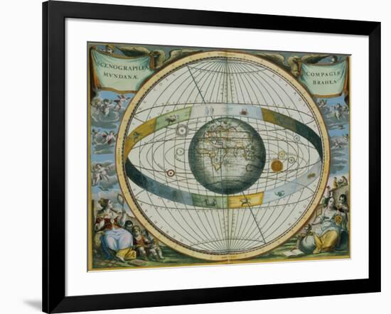 Map Showing Tycho Brahe's System of Planetary Orbits Around the Earth-Andreas Cellarius-Framed Giclee Print