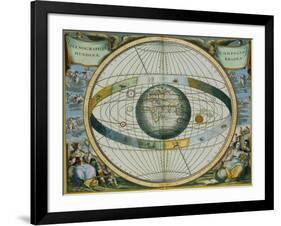 Map Showing Tycho Brahe's System of Planetary Orbits Around the Earth-Andreas Cellarius-Framed Giclee Print