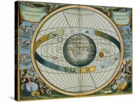 Map Showing Tycho Brahe's System of Planetary Orbits Around the Earth-Andreas Cellarius-Stretched Canvas