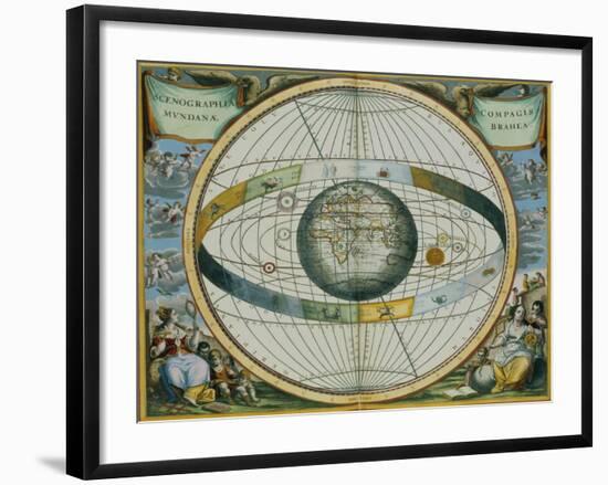 Map Showing Tycho Brahe's System of Planetary Orbits Around the Earth-Andreas Cellarius-Framed Giclee Print