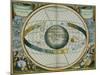 Map Showing Tycho Brahe's System of Planetary Orbits Around the Earth-Andreas Cellarius-Mounted Giclee Print