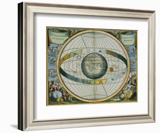 Map Showing Tycho Brahe's System of Planetary Orbits Around the Earth-Andreas Cellarius-Framed Giclee Print