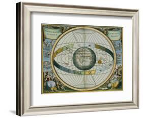 Map Showing Tycho Brahe's System of Planetary Orbits Around the Earth-Andreas Cellarius-Framed Giclee Print