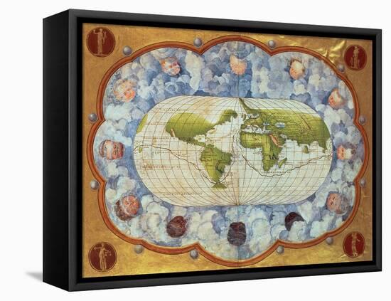 Map Tracing Magellan's World Voyage, Once Owned by Charles V, 1545-Battista Agnese-Framed Stretched Canvas