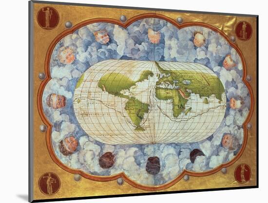 Map Tracing Magellan's World Voyage, Once Owned by Charles V, 1545-Battista Agnese-Mounted Giclee Print