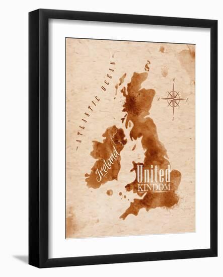 Map United Kingdom and Scotland Retro-anna42f-Framed Art Print