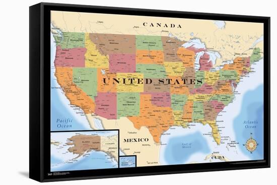 Map - USA-Trends International-Framed Stretched Canvas