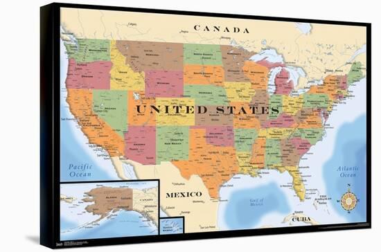 Map - USA-Trends International-Stretched Canvas