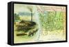 Map View of the State with a Lumbering Scene - Washington-Lantern Press-Framed Stretched Canvas