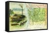 Map View of the State with a Lumbering Scene - Washington-Lantern Press-Framed Stretched Canvas