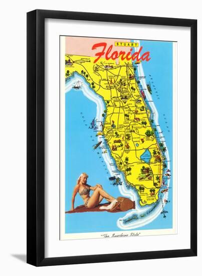 Map with Florida Attractions-null-Framed Art Print