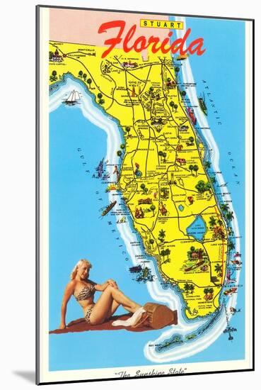 Map with Florida Attractions-null-Mounted Art Print