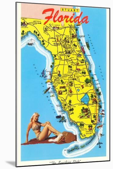 Map with Florida Attractions-null-Mounted Art Print