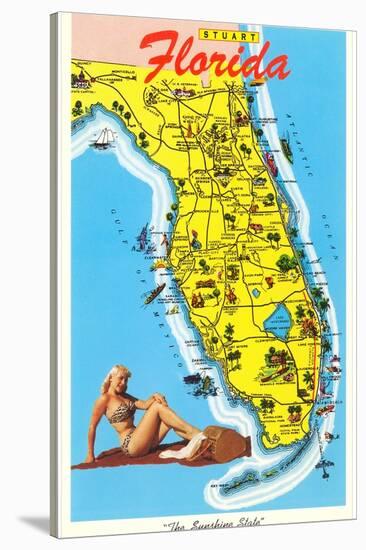 Map with Florida Attractions-null-Stretched Canvas