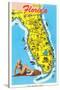 Map with Florida Attractions-null-Stretched Canvas