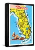 Map with Florida Attractions-null-Framed Stretched Canvas