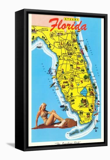 Map with Florida Attractions-null-Framed Stretched Canvas