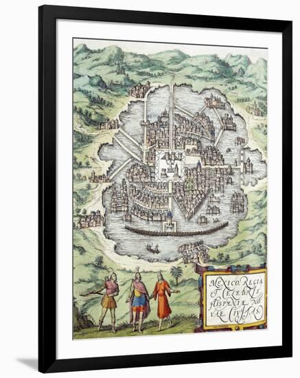 Mapa de La Ciudad de Mexico, 1582, Servicio Del Ejercito, Madrid-Braun and Hogenberg-Framed Giclee Print