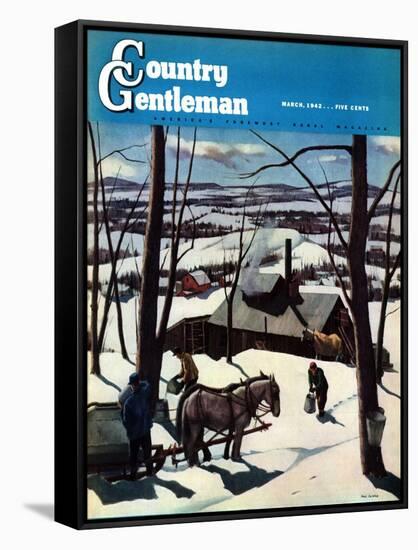 "Maple Sap Harvest at Dusk," Country Gentleman Cover, March 1, 1942-Paul Sample-Framed Stretched Canvas