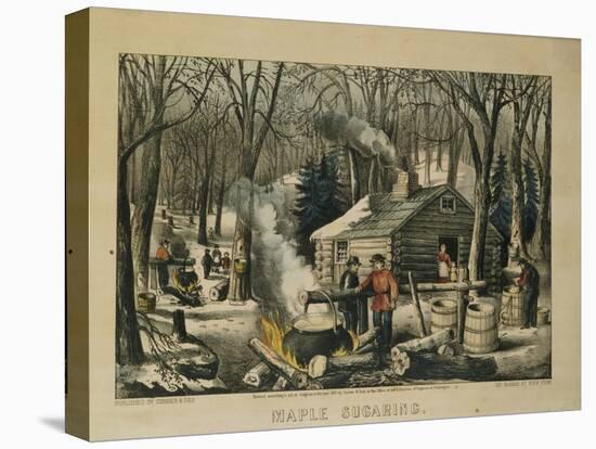 Maple Sugaring, Early Spring in the Northern Woods, 1872-Currier & Ives-Stretched Canvas