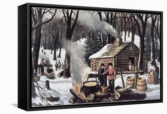 Maple Sugaring-Currier & Ives-Framed Stretched Canvas