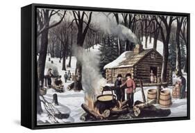 Maple Sugaring-Currier & Ives-Framed Stretched Canvas