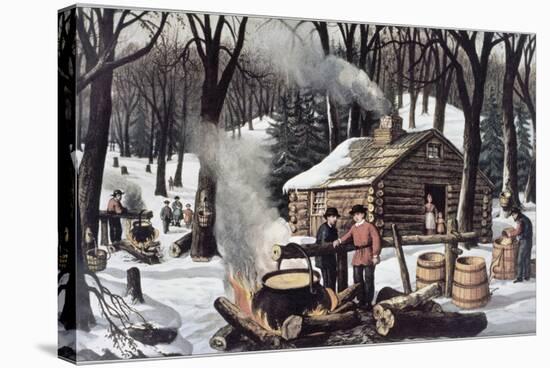 Maple Sugaring-Currier & Ives-Stretched Canvas