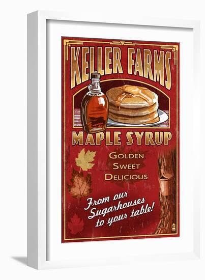 Maple Syrup Farm - Vintage Sign-Lantern Press-Framed Art Print