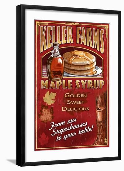 Maple Syrup Farm - Vintage Sign-Lantern Press-Framed Art Print