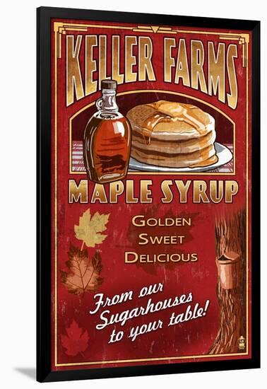 Maple Syrup Farm - Vintage Sign-Lantern Press-Framed Art Print