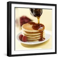 Maple Syrup Pouring over a Stack of Pancakes-Paul Poplis-Framed Photographic Print