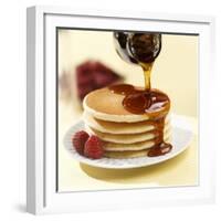 Maple Syrup Pouring over a Stack of Pancakes-Paul Poplis-Framed Photographic Print