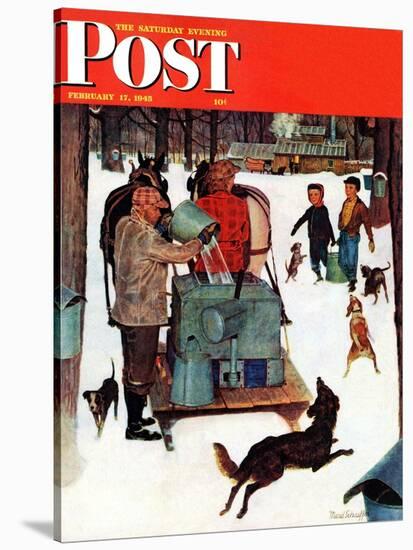 "Maple Syrup Time in Vermont," Saturday Evening Post Cover, February 17, 1945-Mead Schaeffer-Stretched Canvas