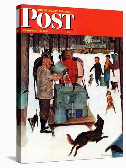 "Maple Syrup Time in Vermont," Saturday Evening Post Cover, February 17, 1945-Mead Schaeffer-Stretched Canvas