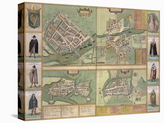 Maps of Galway, Dublin, Limerick, and Cork, in Civitates Orbis Terrarum by Braun and Hogenberg-Joris Hoefnagel-Stretched Canvas