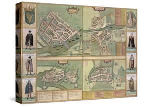 Maps of Galway, Dublin, Limerick, and Cork, in Civitates Orbis Terrarum by Braun and Hogenberg-Joris Hoefnagel-Stretched Canvas