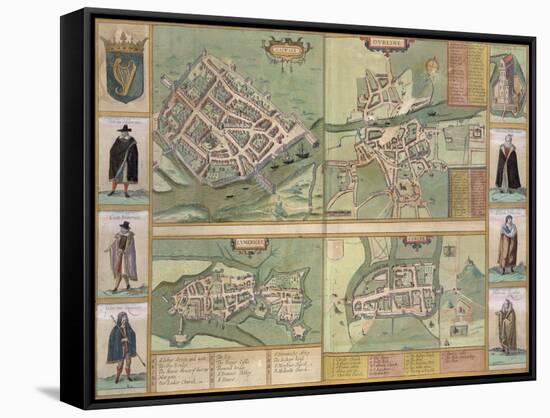 Maps of Galway, Dublin, Limerick, and Cork, in Civitates Orbis Terrarum by Braun and Hogenberg-Joris Hoefnagel-Framed Stretched Canvas